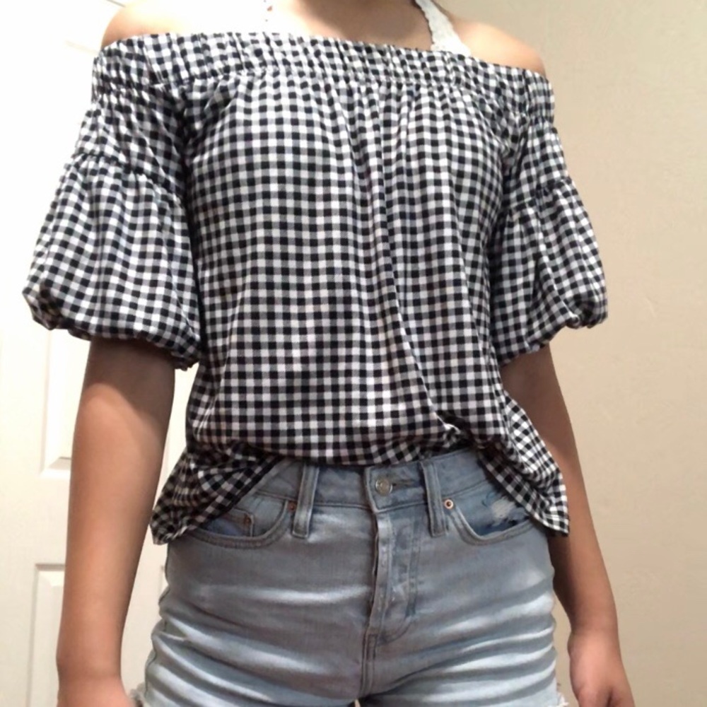 gingham off-shoulder top